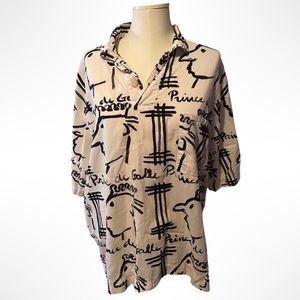 Vintage Benetton Prince De Galle Printed Graphic Cotton Polo Shirt